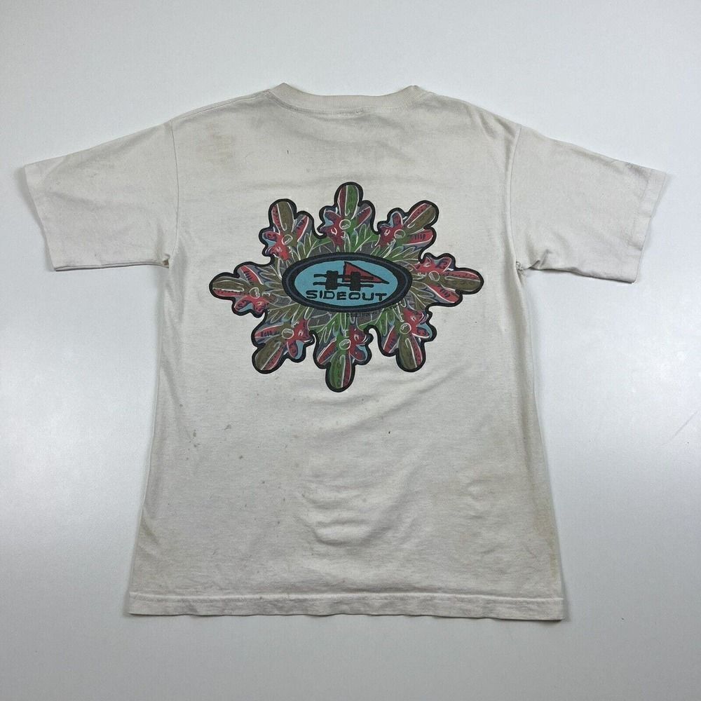 Vintage‎ Sideout Sports White Graphic T-Shirt Single Stitch Mens Size Large L